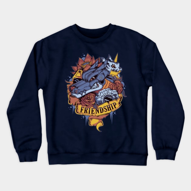 Digimon of friendship Gabumon - MetalGarurumon Tattoo Crewneck Sweatshirt by Typhoonic